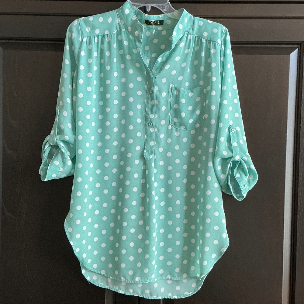 DEPRI Polka Dot Button-Up Blouse - Green